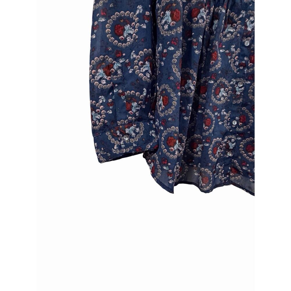 Tantrums Red White & Blue Floral Peasant-Style Sheer Blouse SZ XL Embroidery - Picture 6 of 14